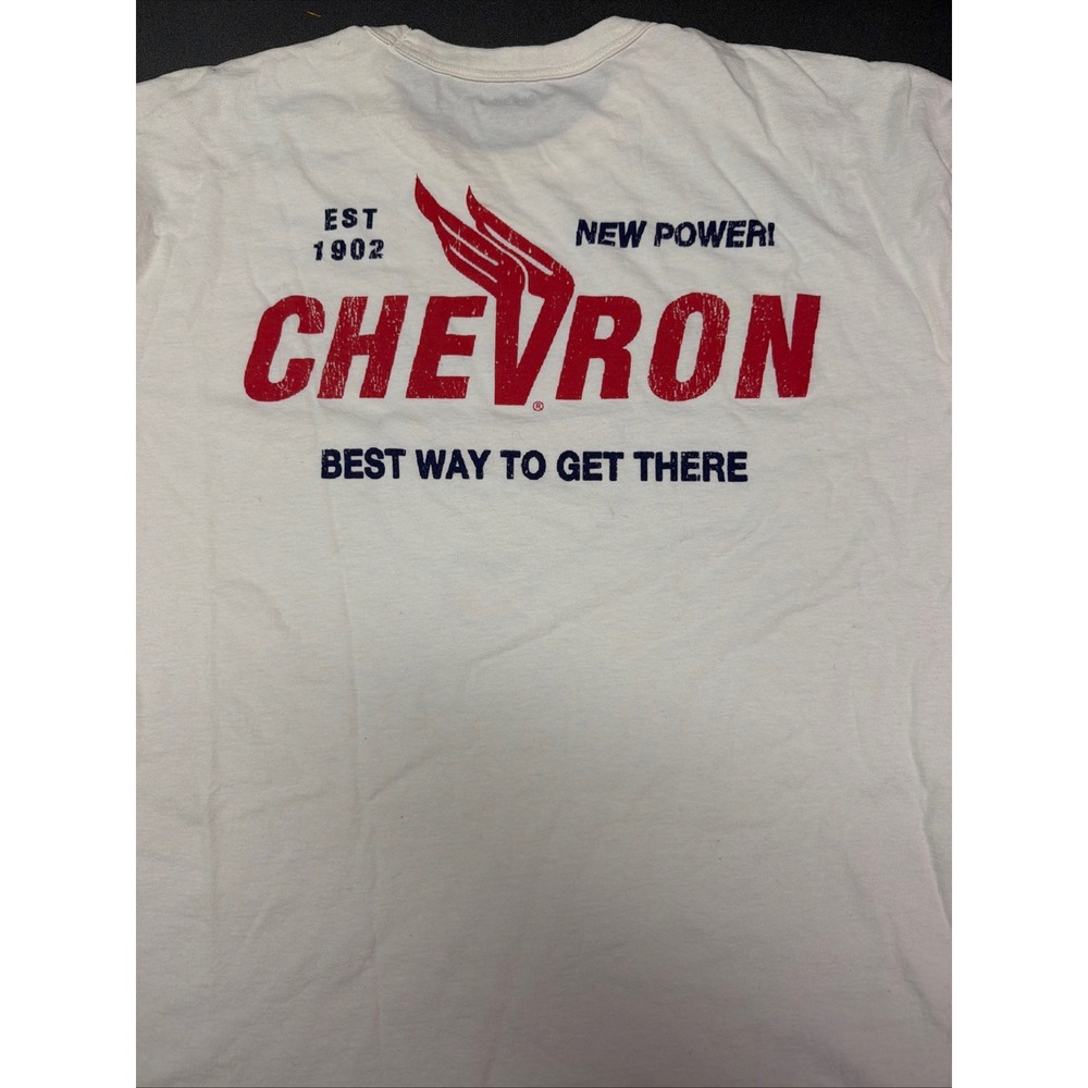 Old Navy Mens Large Chevron Gasolines Graphic T-Shirt Cream Short Sleeve Retro